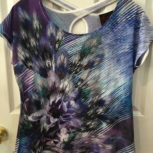 Embellished peacock tee with cross back